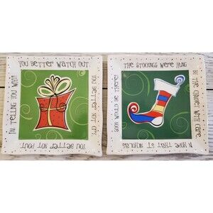 bella casa by ganz Christmas Present Stocking Square Holiday Plates 6" Set of 2
